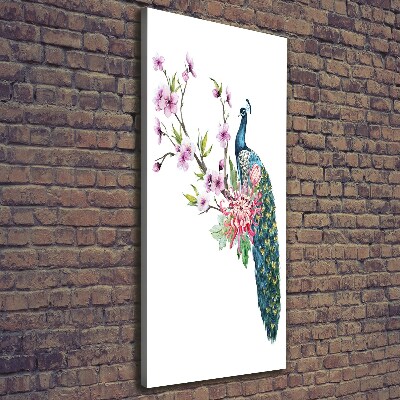 Verticale foto op canvas Pauw en bloemen