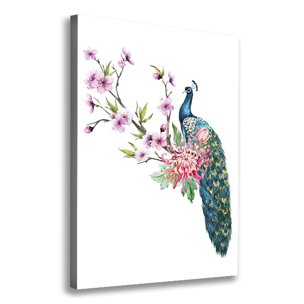 Verticale foto op canvas Pauw en bloemen