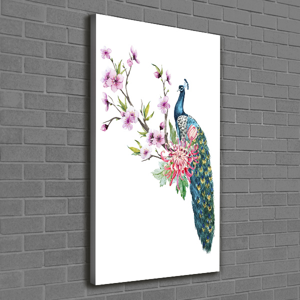 Verticale foto op canvas Pauw en bloemen