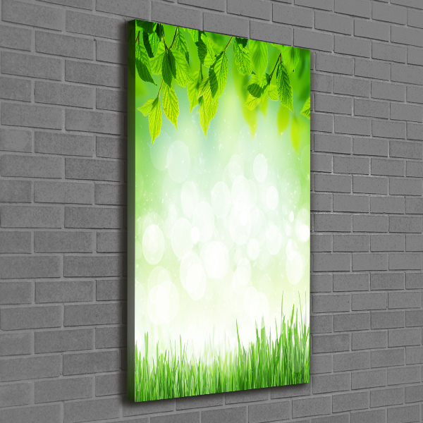 Verticaal schilderij op canvas Bladeren en gras