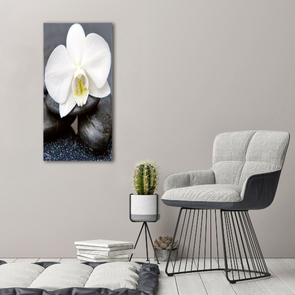 Verticaal canvasschilderij Orchidee en stenen