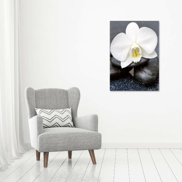 Verticaal canvasschilderij Orchidee en stenen