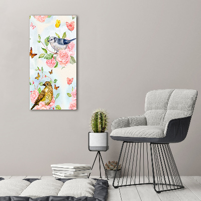 Verticale foto op canvas Vogels, vlinders, bloemen