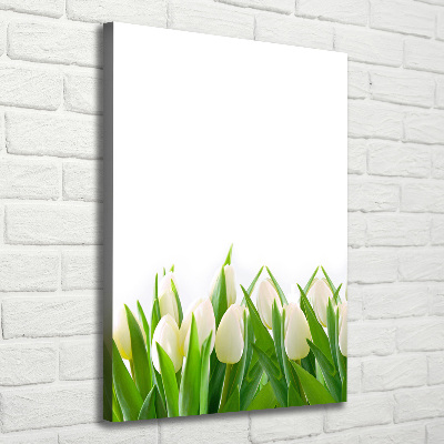 Verticaal canvasschilderij Witte tulpen