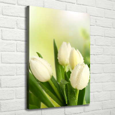Verticaal canvasschilderij Witte tulpen