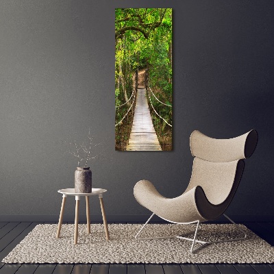 Verticaal canvasschilderij Hangbrug in het bos
