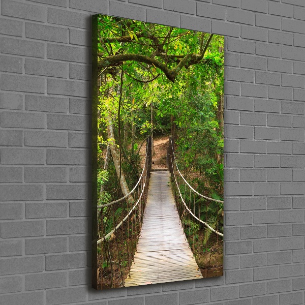 Verticaal canvasschilderij Hangbrug in het bos