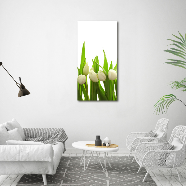 Verticaal canvasschilderij Witte tulpen