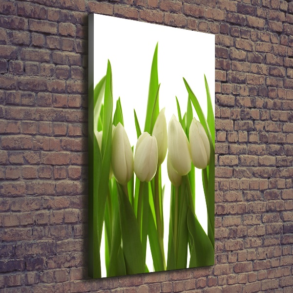 Verticaal schilderij op canvas Witte tulpen