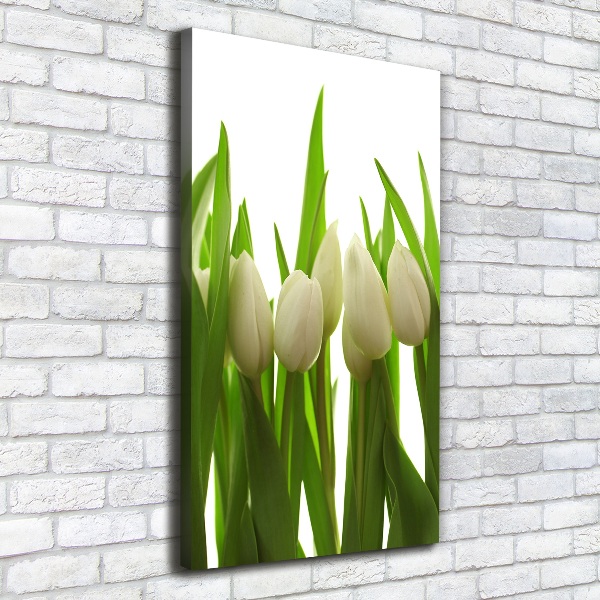 Verticaal schilderij op canvas Witte tulpen