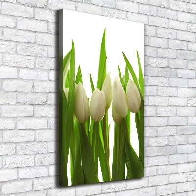 Verticaal schilderij op canvas Witte tulpen