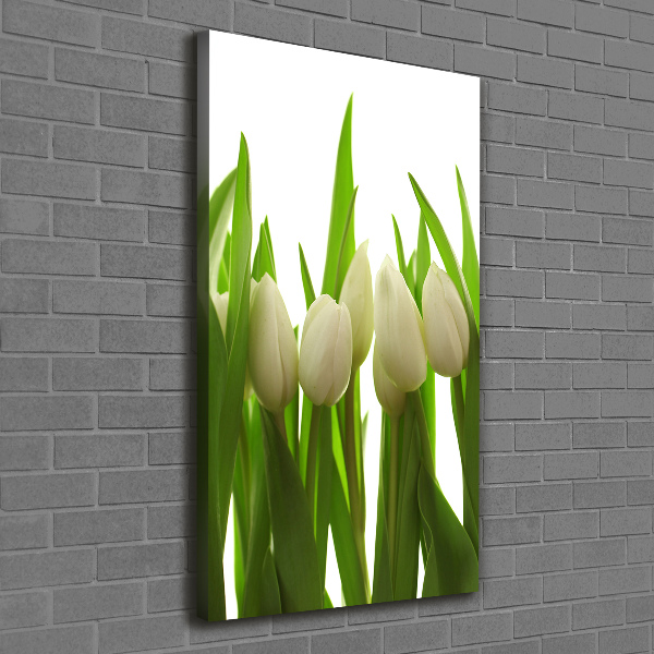 Verticaal schilderij op canvas Witte tulpen