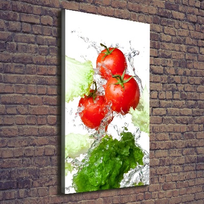 Verticaal schilderij op canvas Tomaten en sla