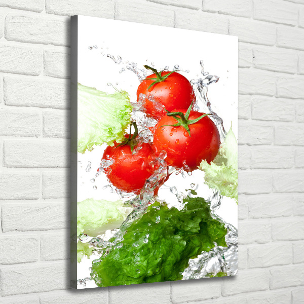 Verticaal schilderij op canvas Tomaten en sla