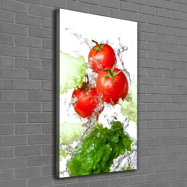 Verticaal schilderij op canvas Tomaten en sla