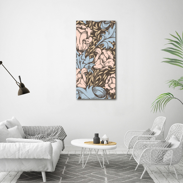 Verticaal schilderij op canvas Bloemen en bladeren