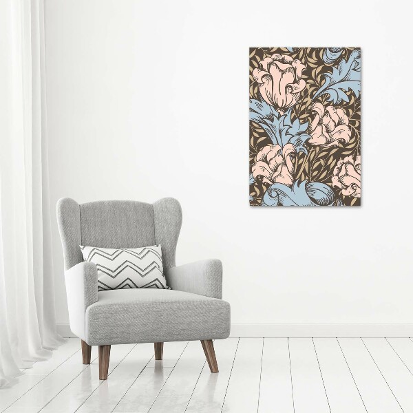 Verticaal schilderij op canvas Bloemen en bladeren