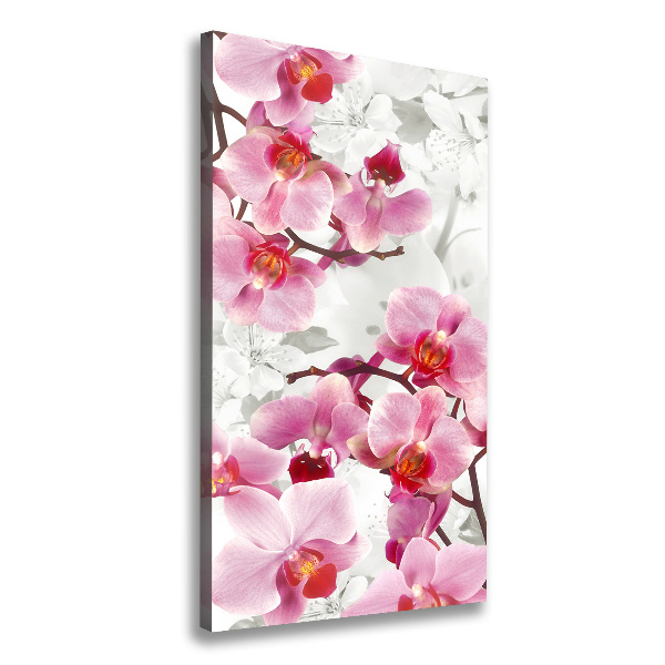 Verticaal schilderij op canvas Roze orchidee