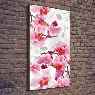 Verticaal schilderij op canvas Roze orchidee