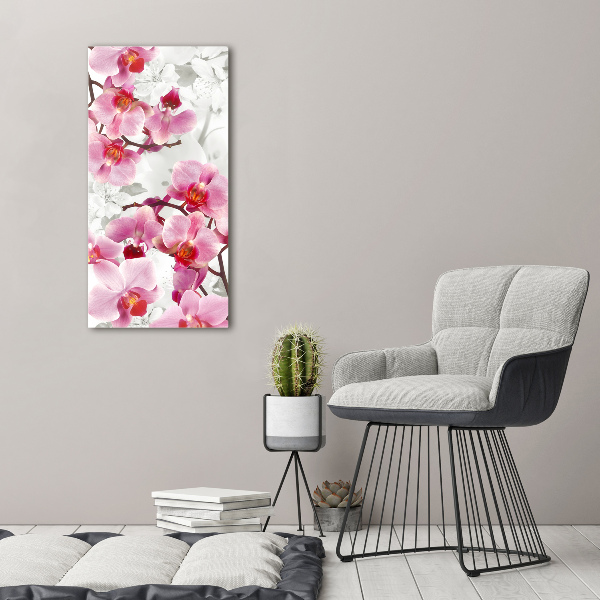 Verticaal schilderij op canvas Roze orchidee