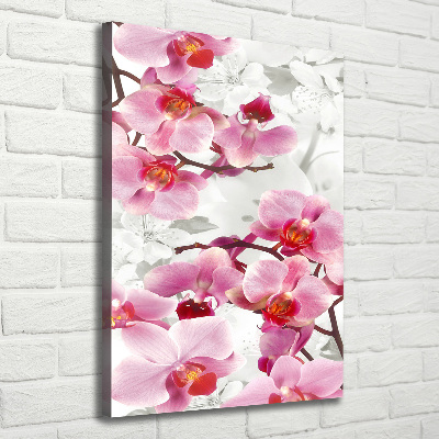 Verticaal schilderij op canvas Roze orchidee