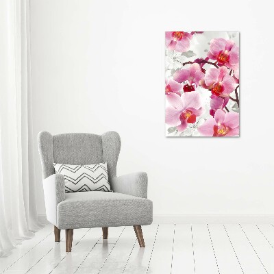Verticaal schilderij op canvas Roze orchidee
