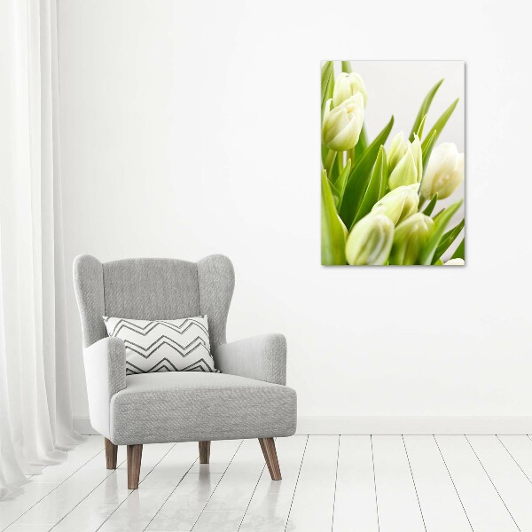 Verticale foto op canvas Witte tulpen