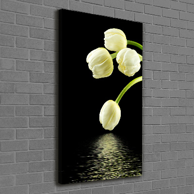 Verticaal canvasschilderij Witte tulpen