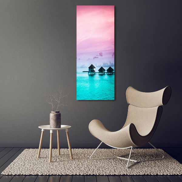 Verticale foto op canvas Bungalows op het water