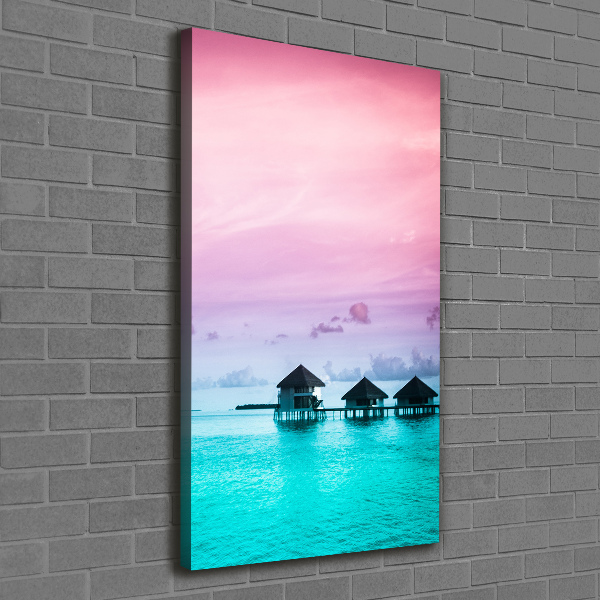 Verticale foto op canvas Bungalows op het water