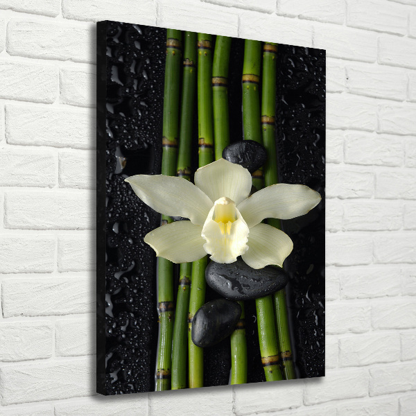 Verticaal schilderij op canvas Orchidee en bamboe