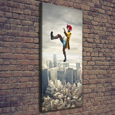 Verticaal canvasschilderij Clown op een strakkoord