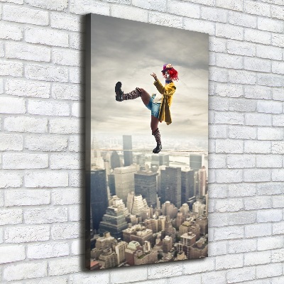 Verticaal canvasschilderij Clown op een strakkoord