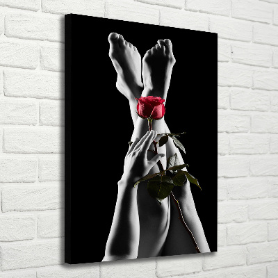 Verticaal schilderij op canvas Roos en voeten