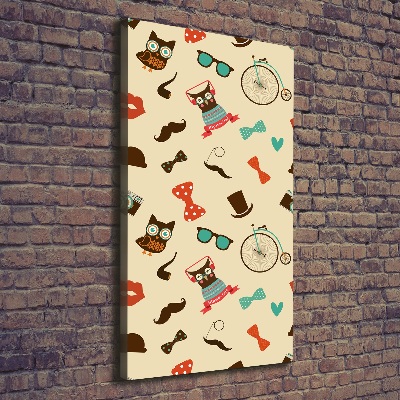 Verticaal canvasschilderij Uilen fietsbril