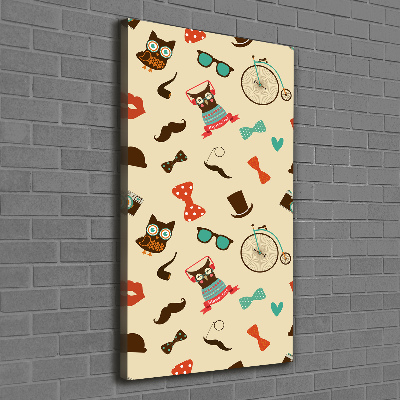 Verticaal canvasschilderij Uilen fietsbril