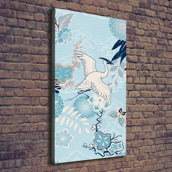 Verticale canvasfoto Kraanvogel en bloemen