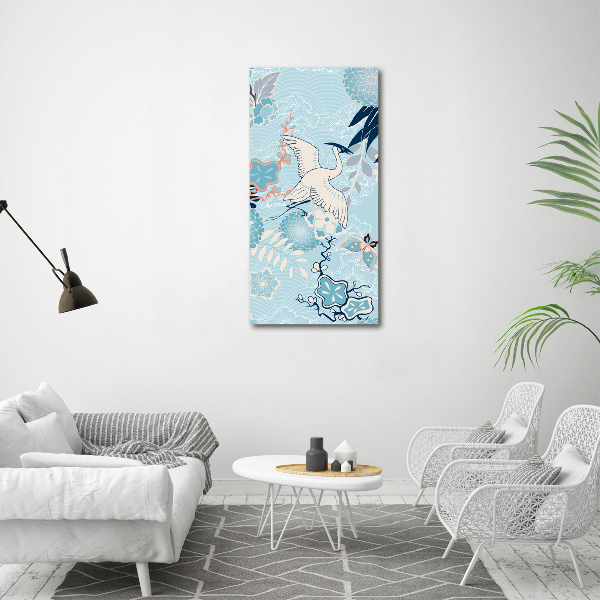 Verticale canvasfoto Kraanvogel en bloemen