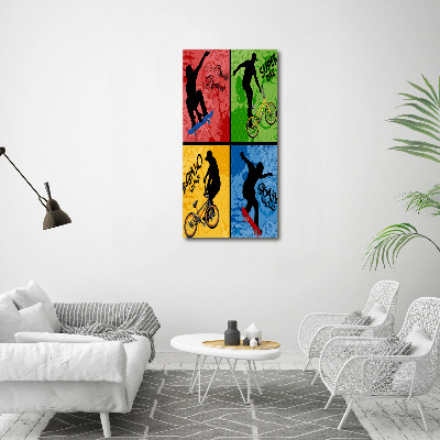Verticale canvasfoto Fiets en skateboard