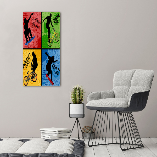 Verticale canvasfoto Fiets en skateboard
