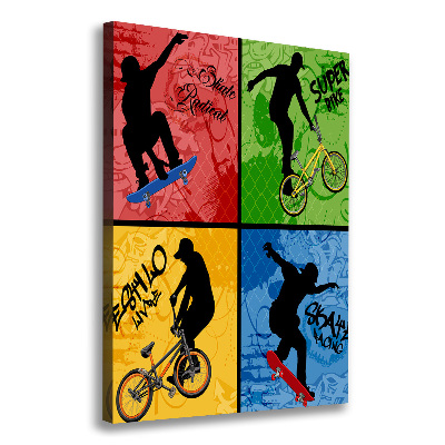 Verticale canvasfoto Fiets en skateboard