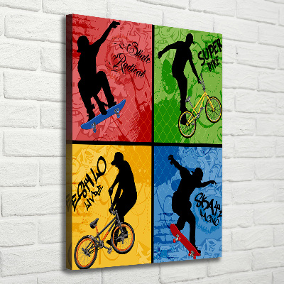 Verticale canvasfoto Fiets en skateboard