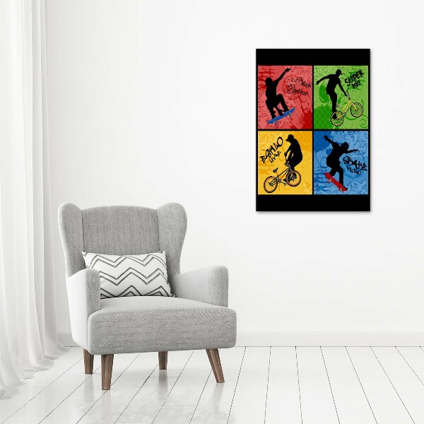 Verticale canvasfoto Fiets en skateboard