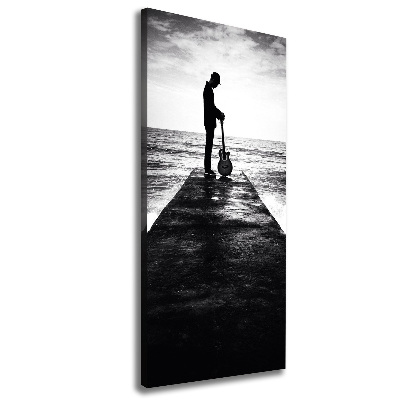 Verticaal canvasschilderij Gitarist op de pier