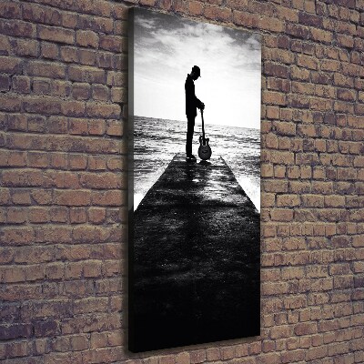 Verticaal canvasschilderij Gitarist op de pier