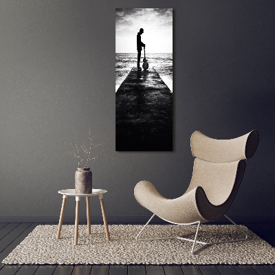 Verticaal canvasschilderij Gitarist op de pier