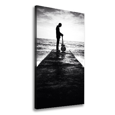 Verticaal canvasschilderij Gitarist op de pier