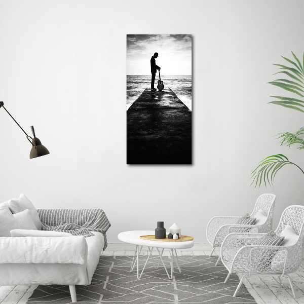 Verticaal canvasschilderij Gitarist op de pier