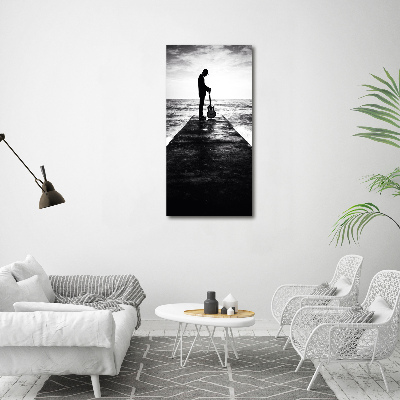 Verticaal canvasschilderij Gitarist op de pier