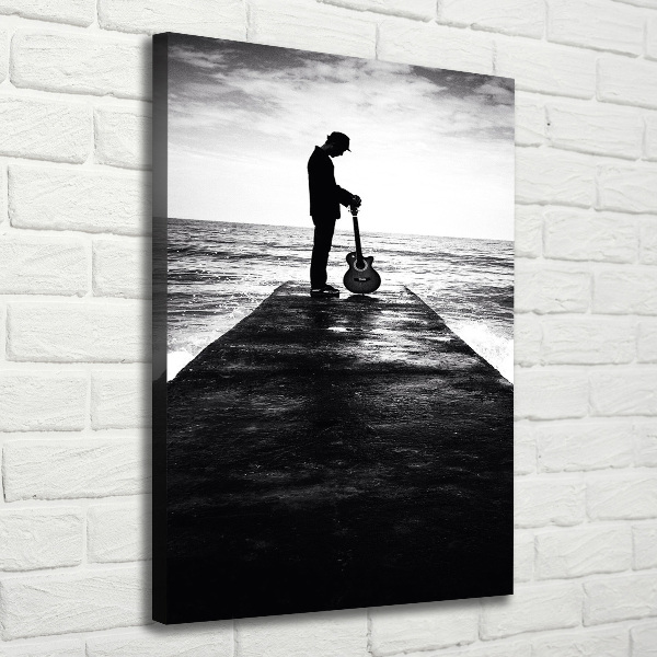 Verticaal canvasschilderij Gitarist op de pier